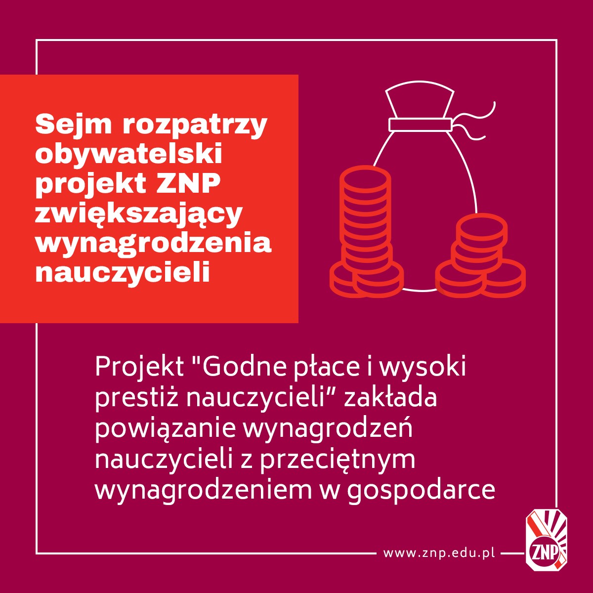 Sejm rozpatrzy obywatelski projekt ZNP zwiększający wynagrodzenia nauczycieli